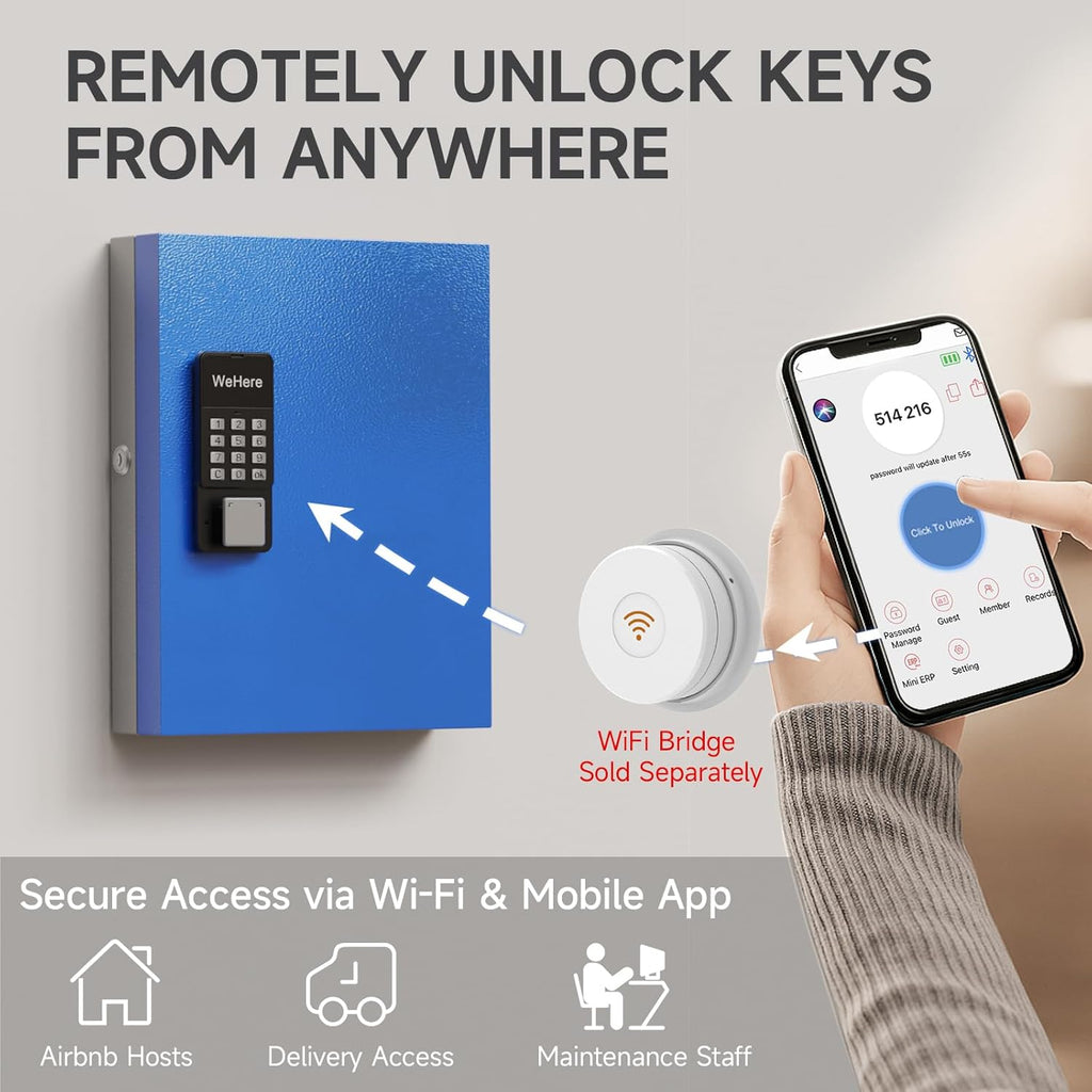 32-Key Smart Key Lock Box Wall Mount – Commercial Key Cabinet with App, Keypad, Bluetooth & Wifi Unlock (Sold Separately), Access Log Tracking, Key Management for Rental, Office, Property