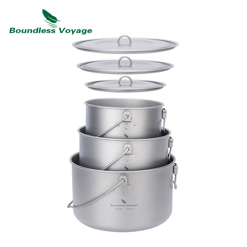 Titanium Pot Camping Cookware Hanging Soup Pot with Lid Outdoor Cooking Kit Lightweight Kitchen Ware Tableware