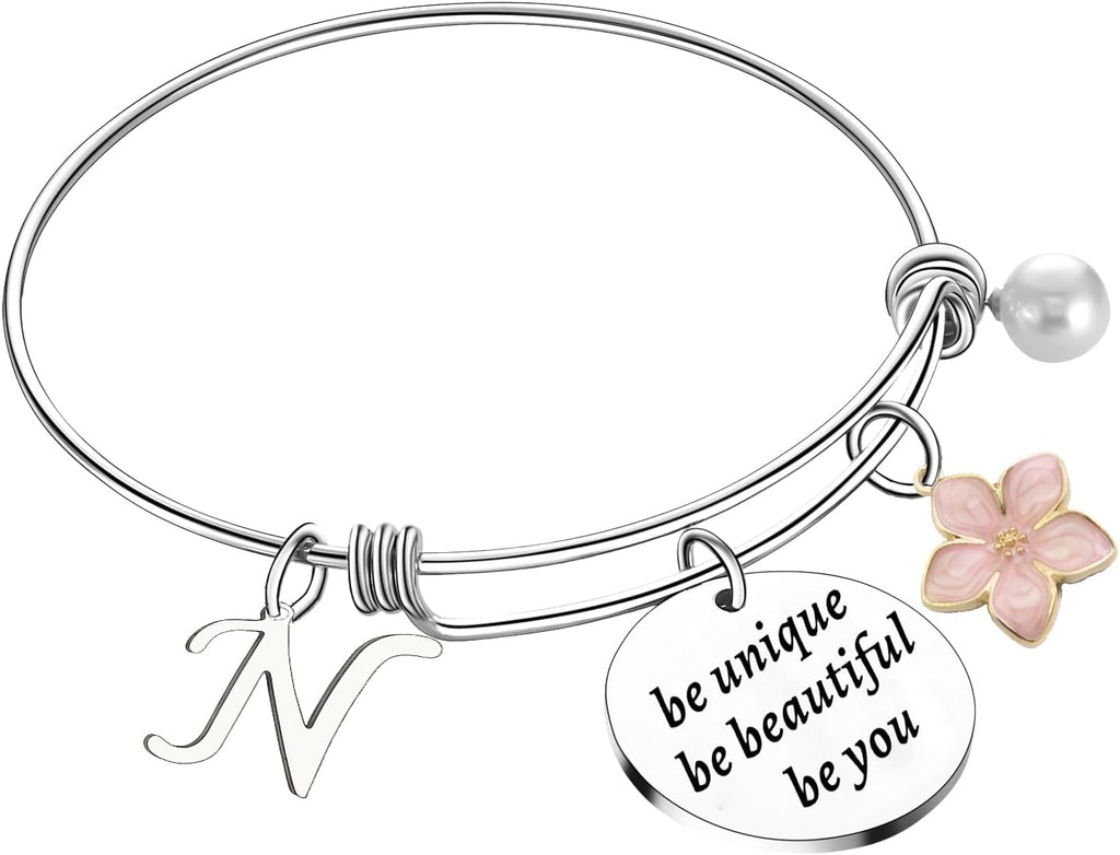 Initial Charm Bracelet Elephant Charm Bracelet Gifts for Women Inspirational Bangle 26 Letters Alphabet Bracelets Heart Jewelry Present