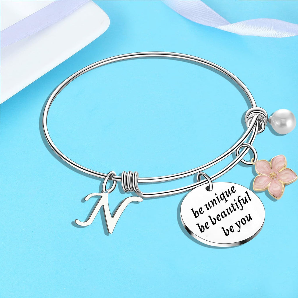 Initial Charm Bracelet Elephant Charm Bracelet Gifts for Women Inspirational Bangle 26 Letters Alphabet Bracelets Heart Jewelry Present