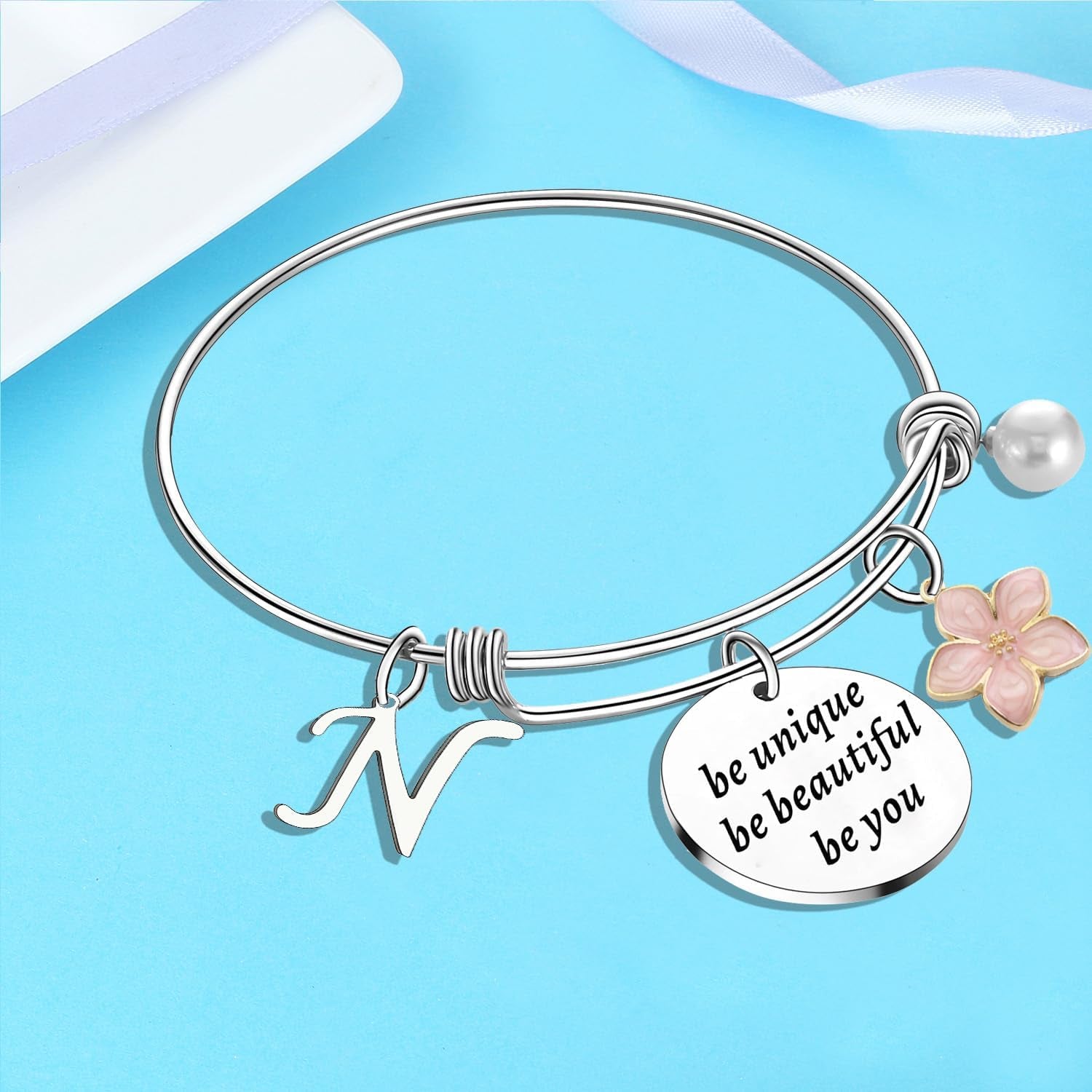 Initial Charm Bracelet Elephant Charm Bracelet Gifts for Women Inspirational Bangle 26 Letters Alphabet Bracelets Heart Jewelry Present
