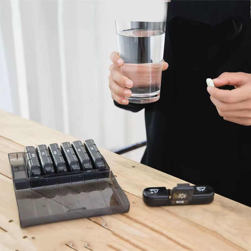 Weekly 21 Grids Pill Box Medicine Organizer Black Plastic PP Storage Box Container Portable Pill Case