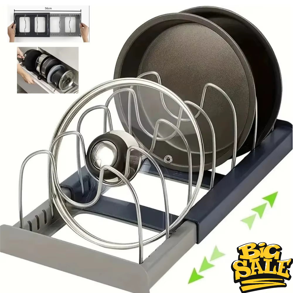 Expandable Stainless Kitchen Cabinet Organizers,With 6 Adjustable Shelves,Board Drying Cookware Shelf,Kitchen Organization Tools