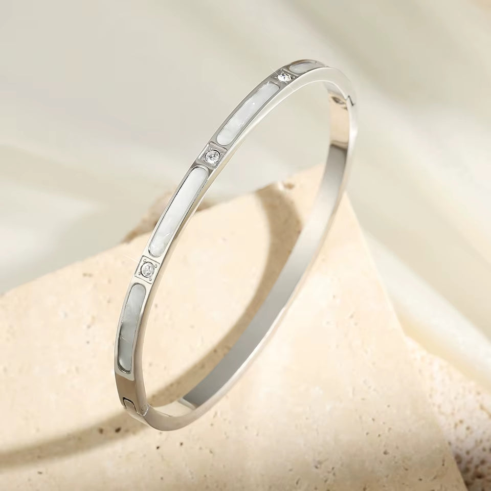 Yupsk 5Pcs/Set Silver Color Titanium Steel Bracelet for Couples Shiny Zircon Inlaid Stainless Steel Bangles Female Jewelry Gift