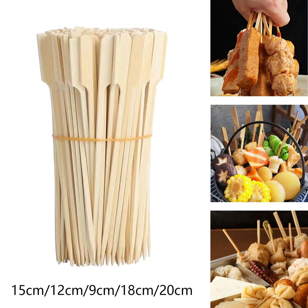 100 Pieces Bamboo Skewers BBQ Utensil Portable Cookware Tools Bamboo Paddle Picks for Sandwich Campfire Vegetable Kitchen Party