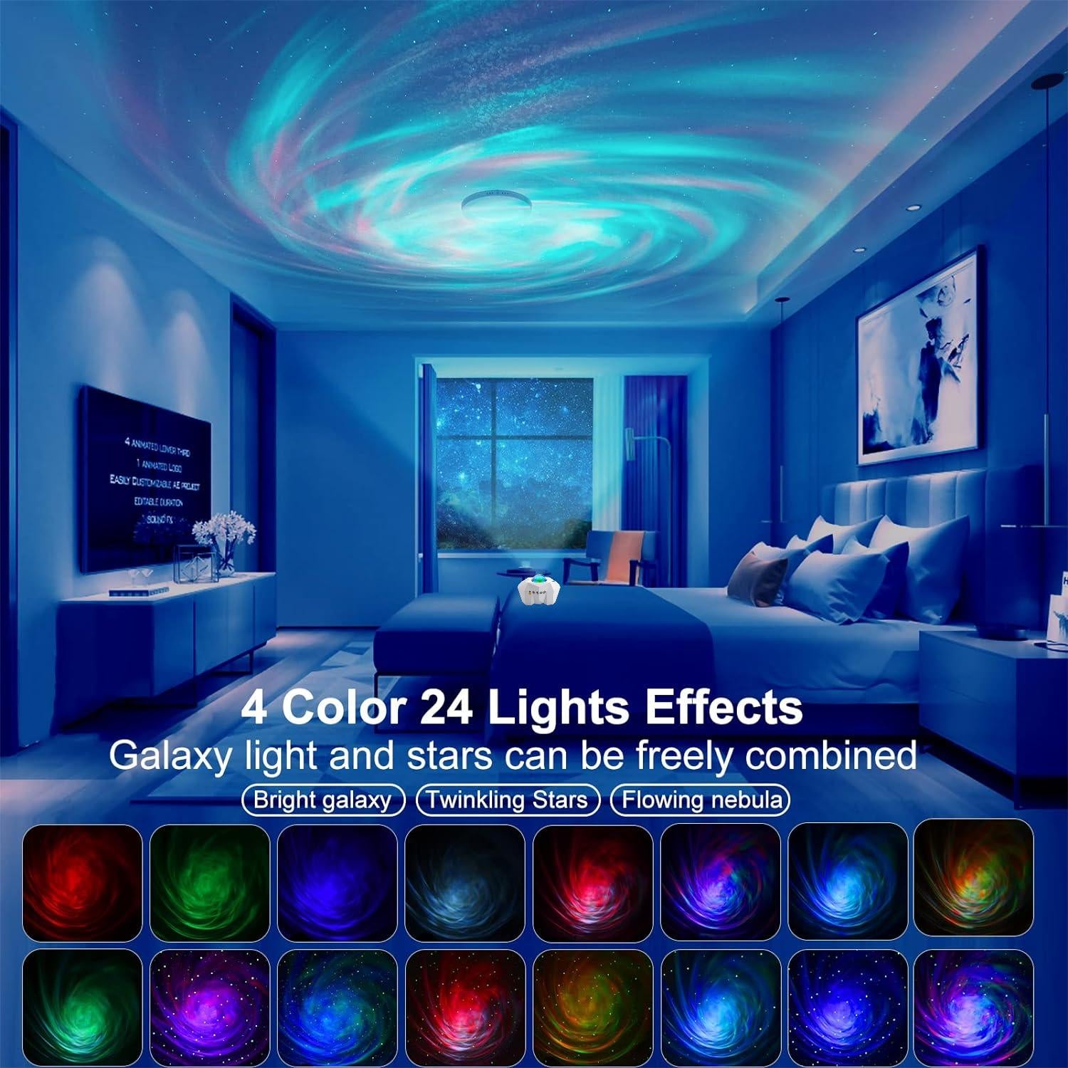 Star Projector with Bluetooth Speaker and Remote, Northern Lights Aurora Projector with Moon and Star