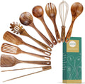 10 Pack Wooden Utensils for Cooking, Wood Utensil Set for Kitchen, Teak Wooden Spoon for Cooking, Non-Stick Spatula Ladle