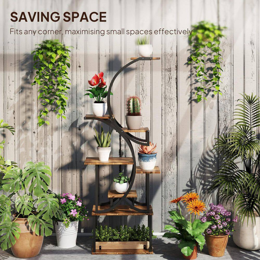 62 In. X 25 In. X 10 In. Indoor Steel Frame Carbonized Plant Stand, Kits and Accessories, S-Shaped, 8 Tier, Black