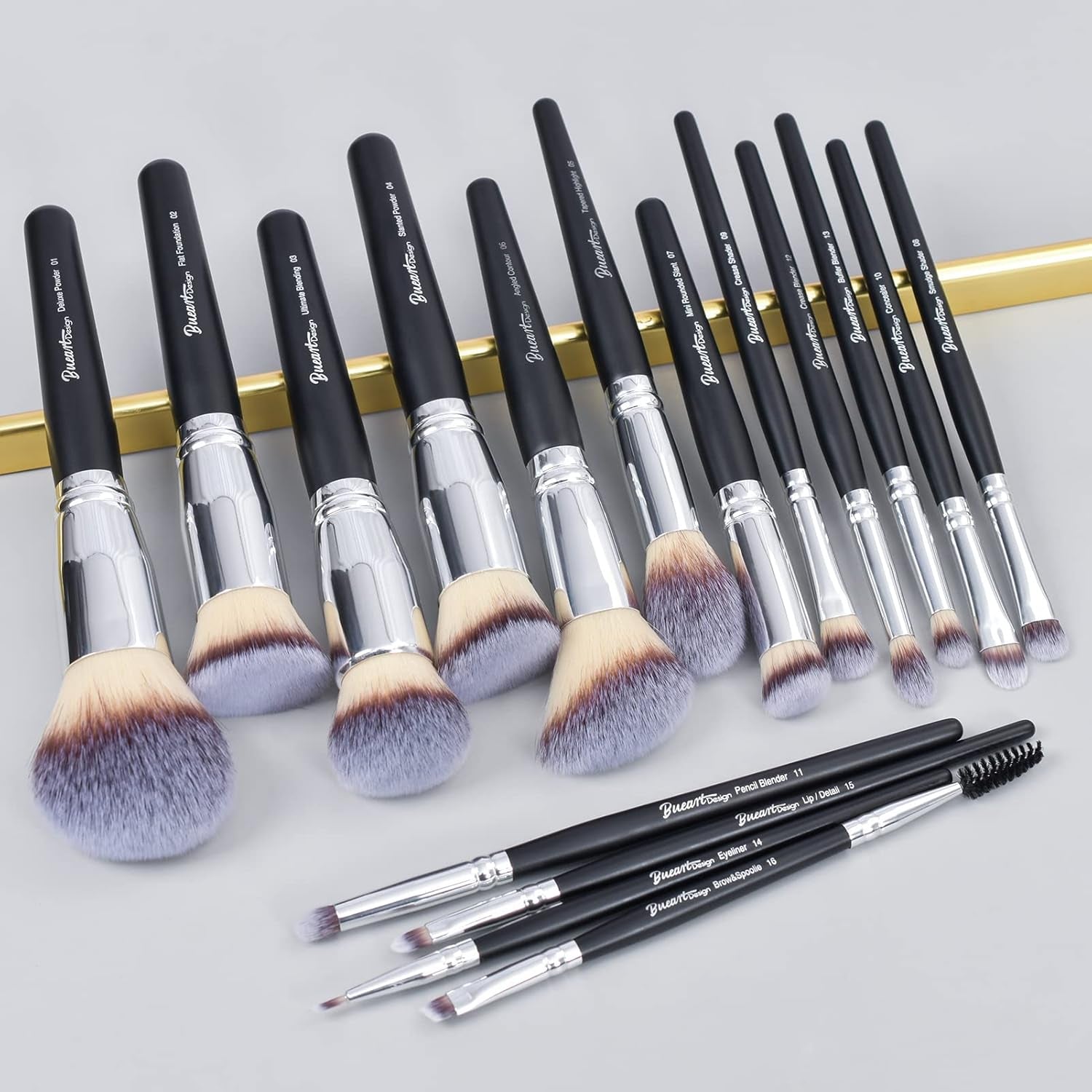19Pcs ULTRA SOFT Black Labeled Makeup Brushes Set Contains Large Powder Flat Foundation Blending Blush Face Contour Concealers Brush (16Pcs Matte Black S)