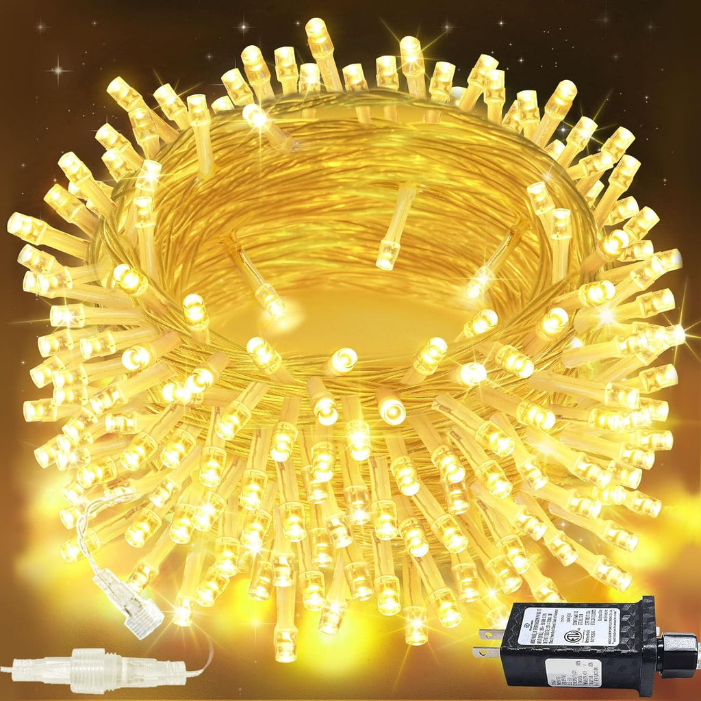 Connectable 200 LED String Lights Indoor Outdoor with Timer, 66FT 13 Modes Warm White Christmas Lights Waterproof, Twinkle Fairy Lights Plug in Clear Wire for Christmas Tree, Bedroom, Classroom Decor