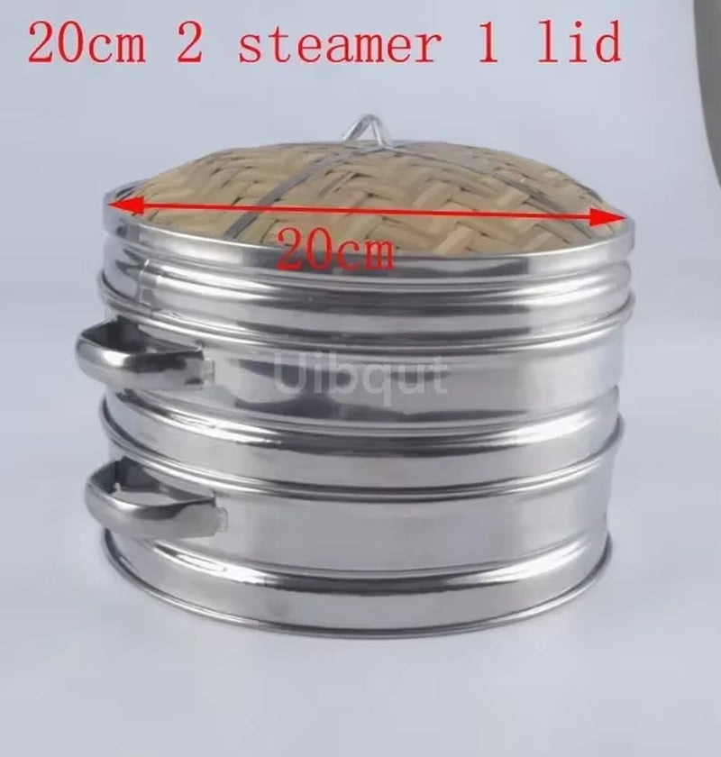 14 to 30Cm Stainless Steel Cookware Bamboo Steamer with Lid Chinese Kitchen Cookware for Cooking Fish Rise Pasta Vegetables Dim