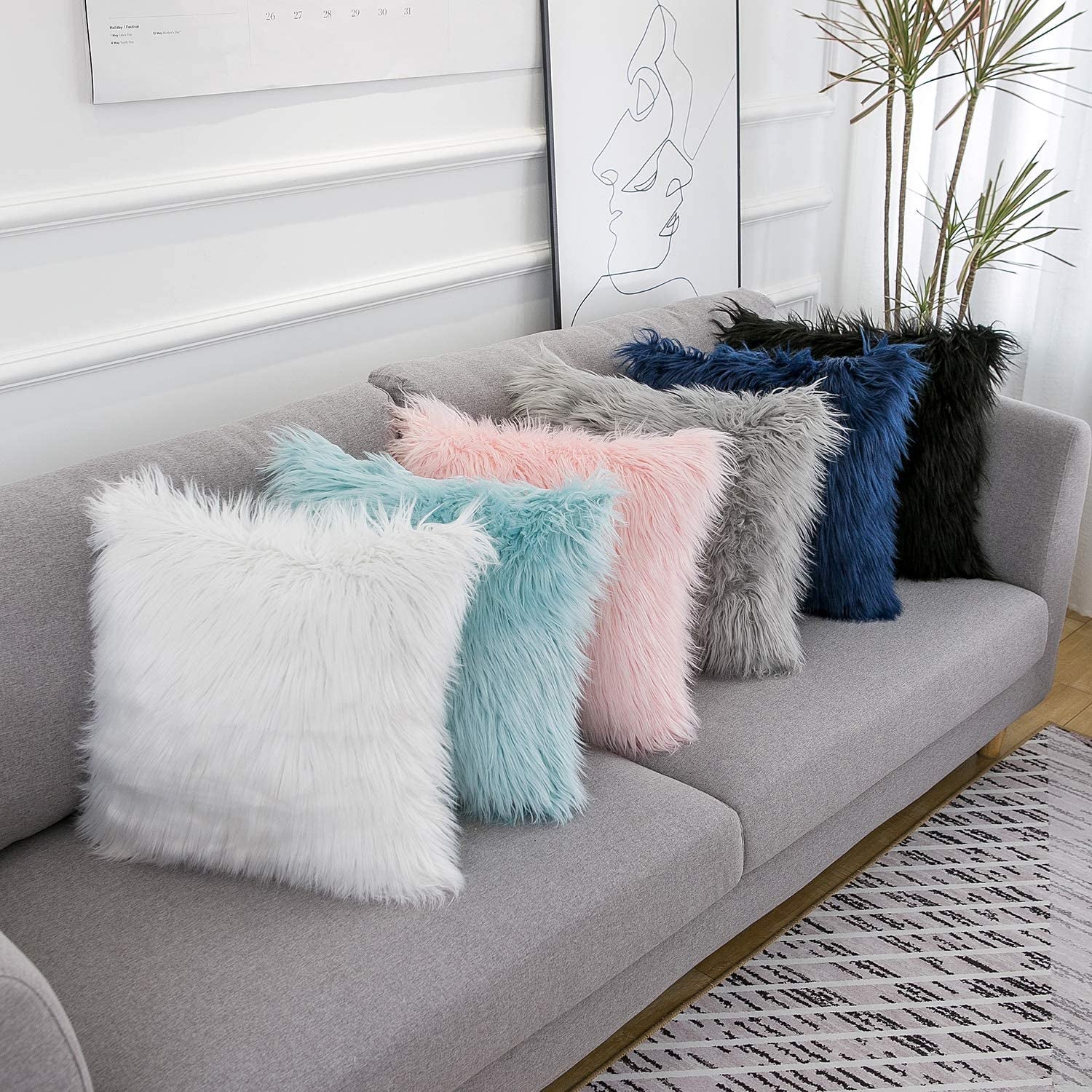 Set of 2 Easter Spring Pink Fluffy Pillow Covers New Luxury Series Merino Style Blush Faux Fur Throw Pillow Covers Square Fuzzy Cushion Case 18X18 Inch for Couch Sofa Home Decorations