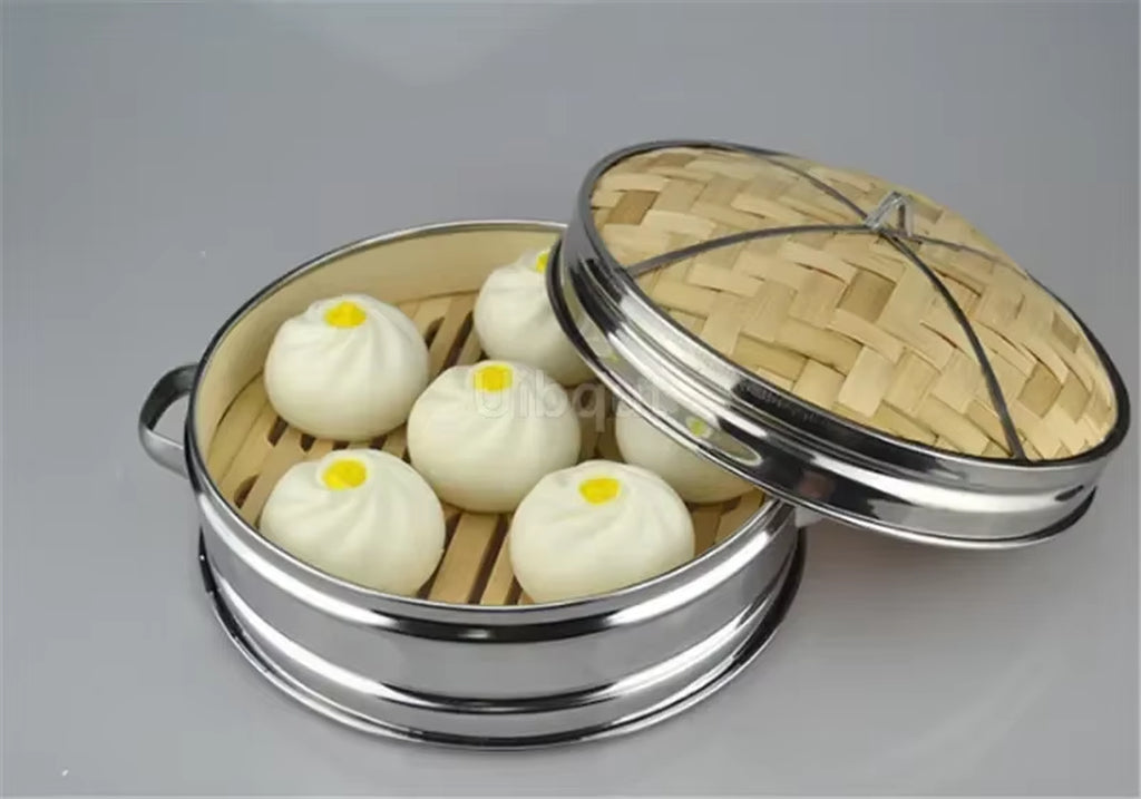 14 to 30Cm Stainless Steel Cookware Bamboo Steamer with Lid Chinese Kitchen Cookware for Cooking Fish Rise Pasta Vegetables Dim