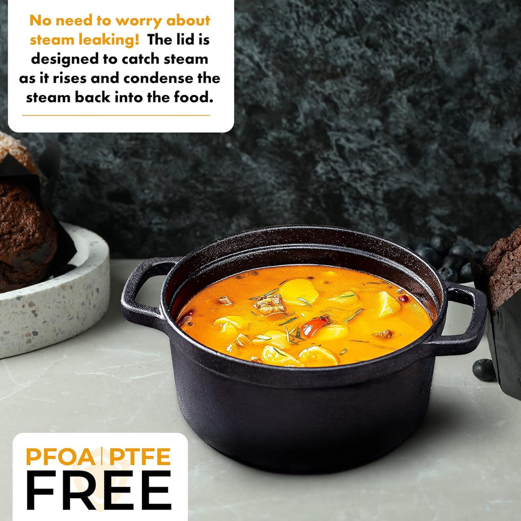 5.2 Quart Pre-Seasoned Cast Iron Dutch Oven with Lid and Handles - Versatile Black Cast Iron Skillet - Shallow Cookware for Casseroles and Braising Dishes - Works with Induction Stovetops