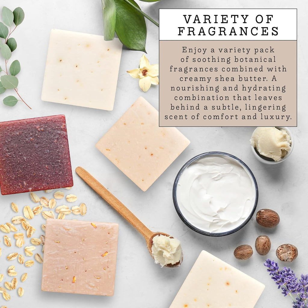Goat Milk Soap with Organic Shea Butter - Goats Milk Soap Bars - Oatmeal, Eucalyptus Lavender, Moroccan Vanilla, Hydrangea Rose, Patchouli Sandalwood, All Natural Soap Bar, 5 Pack