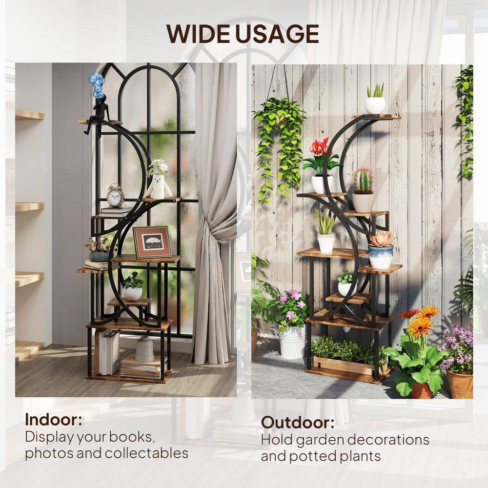 62 In. X 25 In. X 10 In. Indoor Steel Frame Carbonized Plant Stand, Kits and Accessories, S-Shaped, 8 Tier, Black