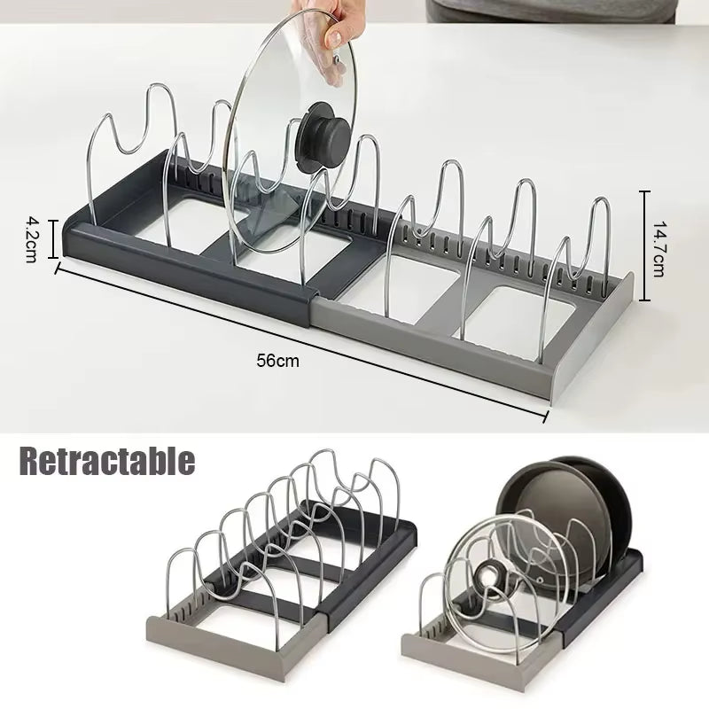 Expandable Stainless Kitchen Cabinet Organizers,With 6 Adjustable Shelves,Board Drying Cookware Shelf,Kitchen Organization Tools