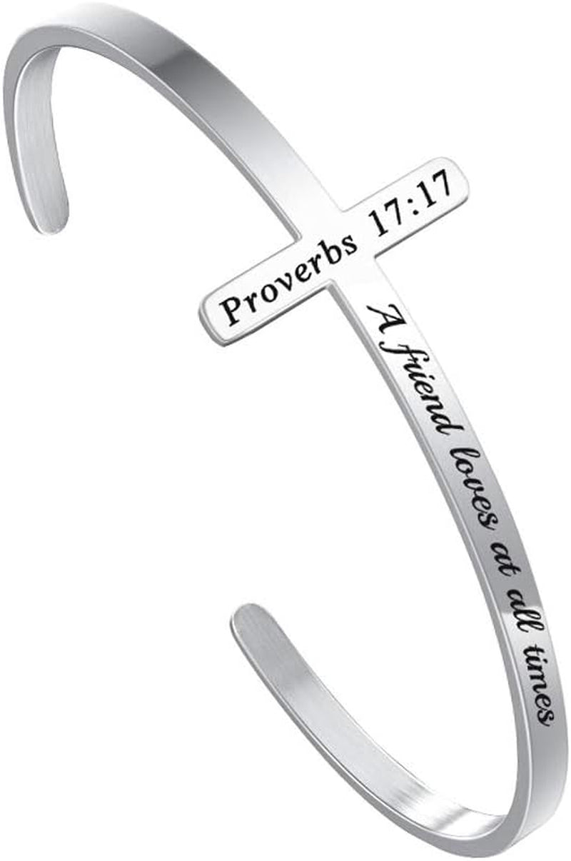 Easter Basket Stuffers - Cross Bracelet Christian Gifts for Women - Engraved Quote Religious Cuff Bangle Bible Verse Jewelry Gift for Women Confirmation Baptism Gifts Christian Bracelet