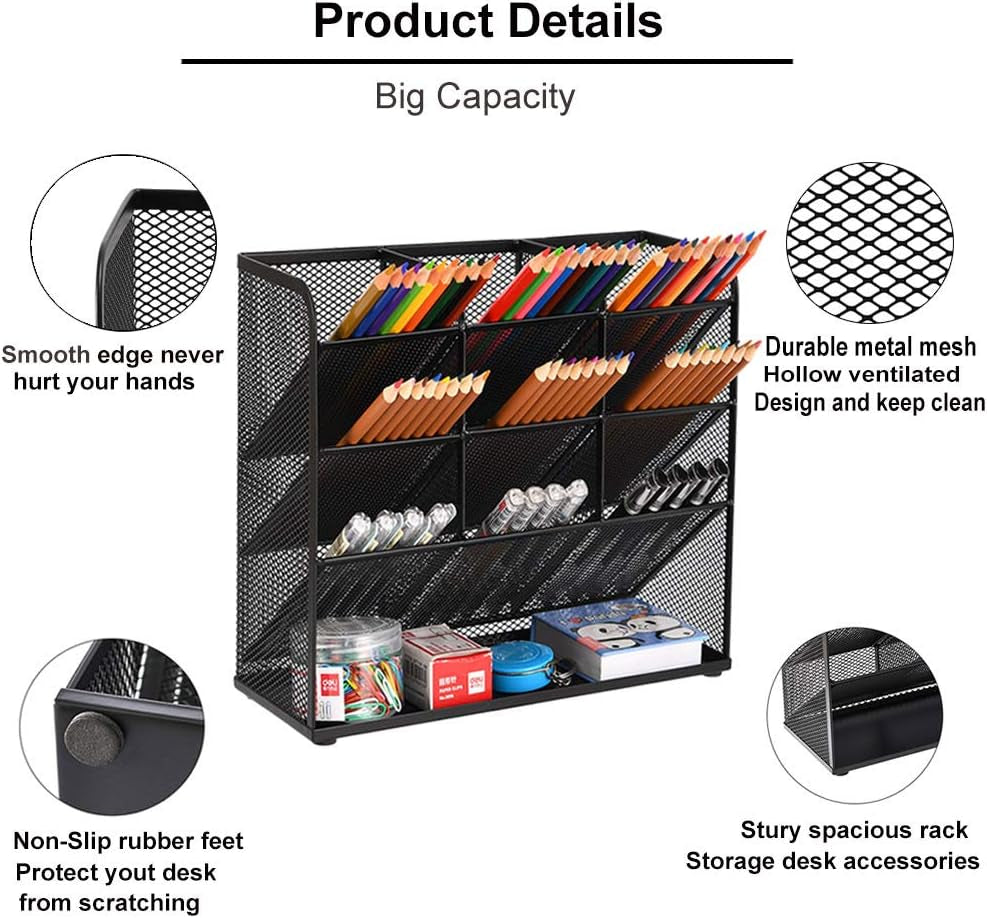 Mesh Desk Organizer, Multi-Functional Pen Holder, Desktop Stationary Organizer, Storage Rack for School Home Office Art Supplies (Mesh Pen Holder)