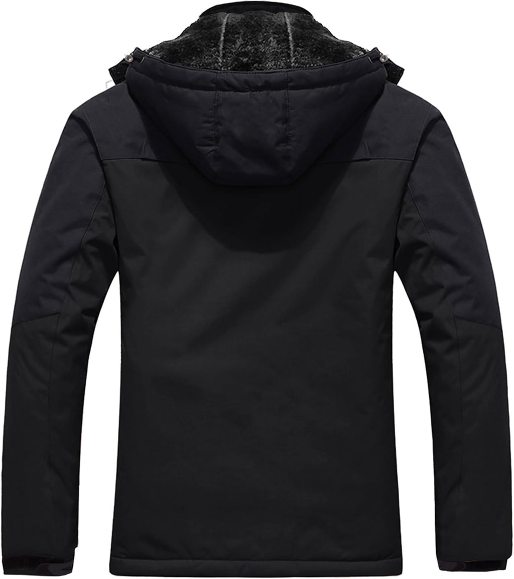 Men'S Mountain Waterproof Ski Jacket Windproof Rain Jacket Winter Warm Hooded Coat
