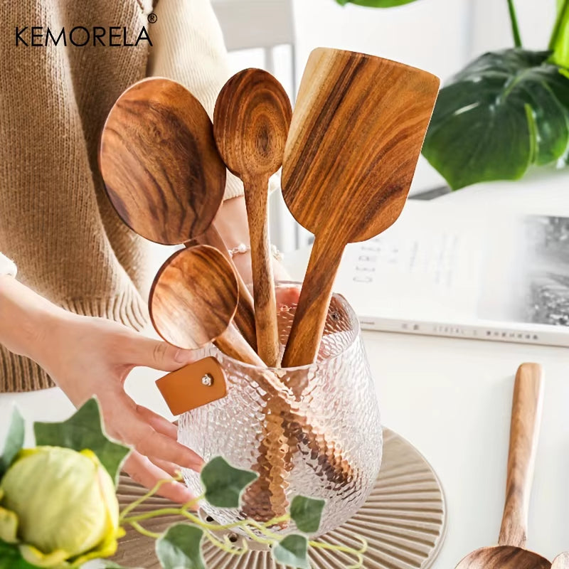 Thai Wooden Non-Stick Spatula Coffee Spoon Cooking Wood Kitchen Cookware Supplies Kitchen Tool Set