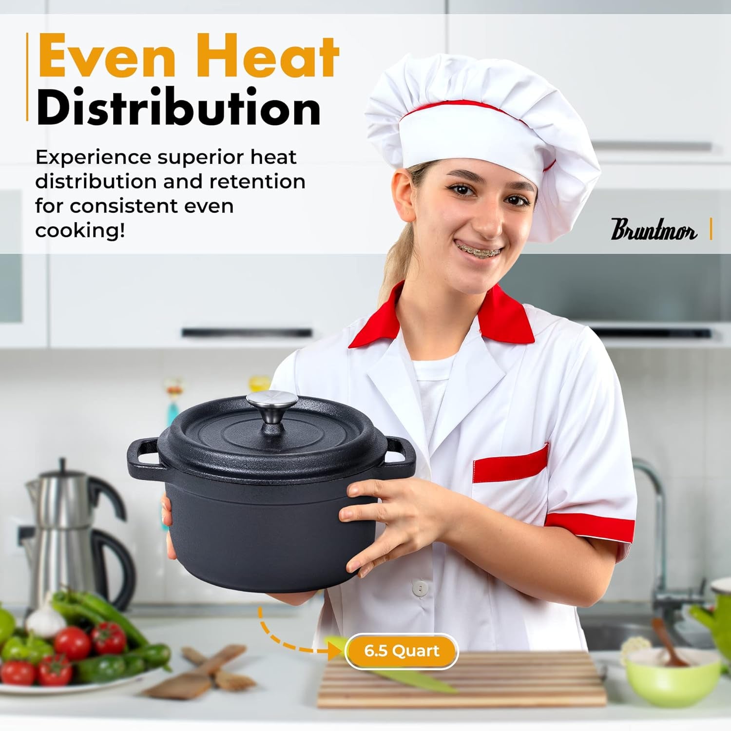 5.2 Quart Pre-Seasoned Cast Iron Dutch Oven with Lid and Handles - Versatile Black Cast Iron Skillet - Shallow Cookware for Casseroles and Braising Dishes - Works with Induction Stovetops