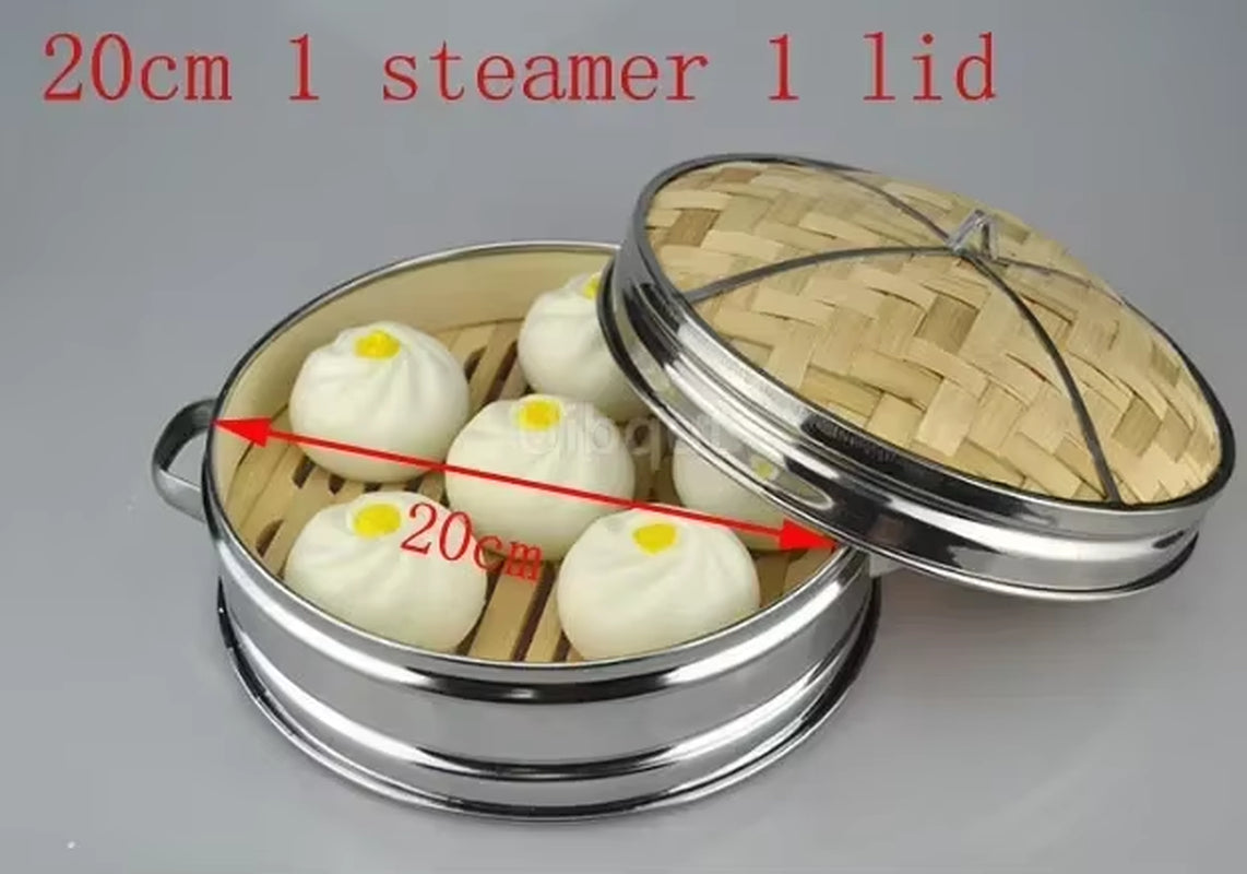 14 to 30Cm Stainless Steel Cookware Bamboo Steamer with Lid Chinese Kitchen Cookware for Cooking Fish Rise Pasta Vegetables Dim