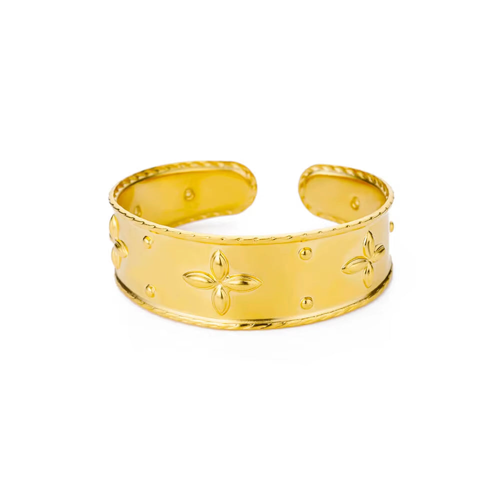 Flower Cuff Bracelet Bangle for Women Gold Color Flora Stainless Steel Bangles Casting Aesthetic Couple Wrist Jewelry Pulseras