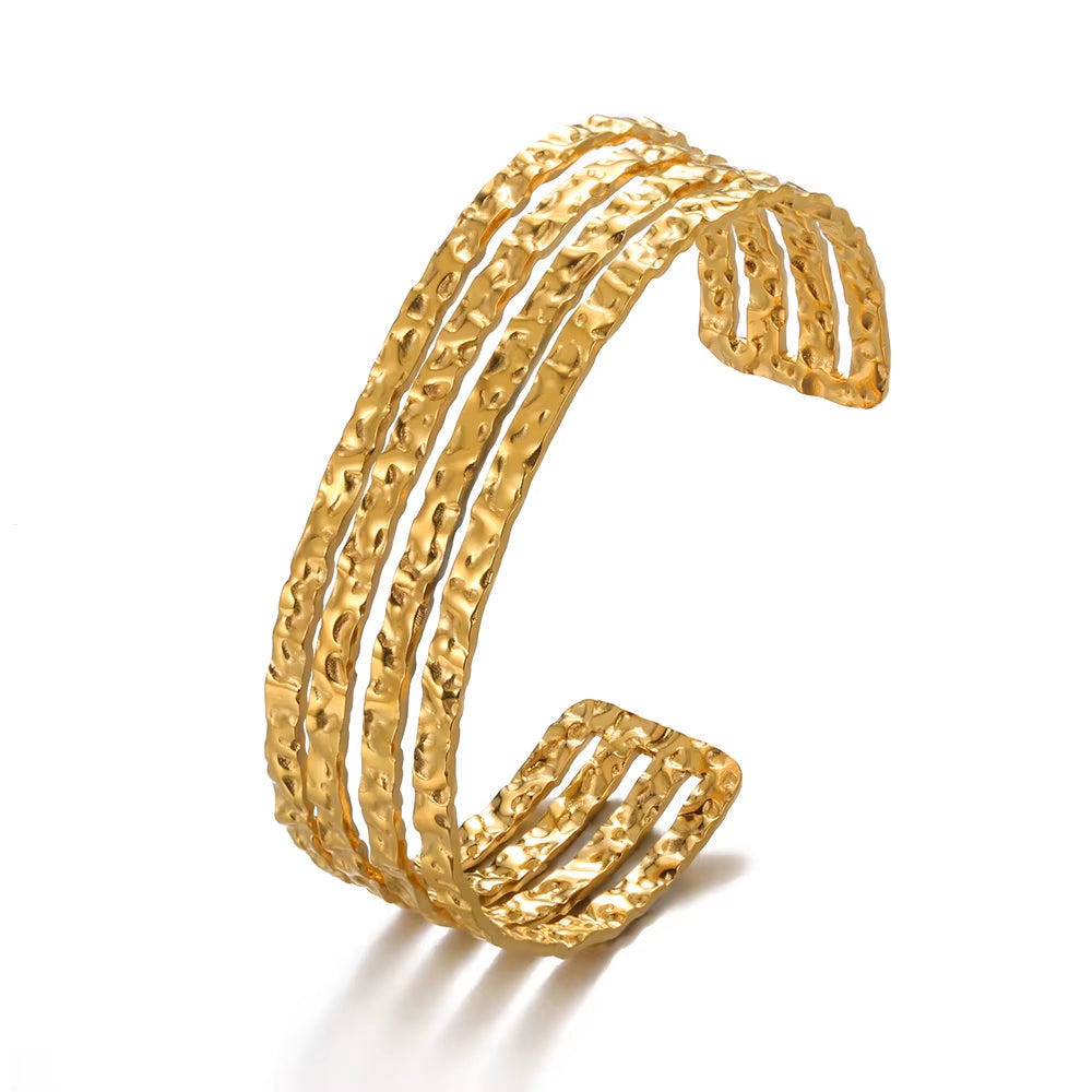 Flower Cuff Bracelet Bangle for Women Gold Color Flora Stainless Steel Bangles Casting Aesthetic Couple Wrist Jewelry Pulseras