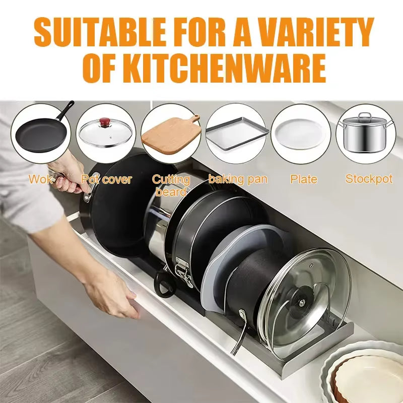 Expandable Stainless Kitchen Cabinet Organizers,With 6 Adjustable Shelves,Board Drying Cookware Shelf,Kitchen Organization Tools