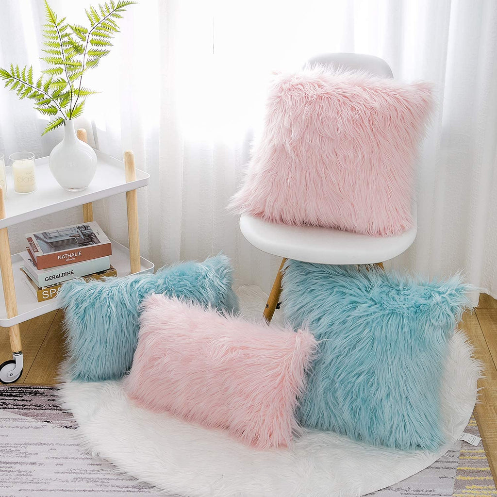 Set of 2 Easter Spring Pink Fluffy Pillow Covers New Luxury Series Merino Style Blush Faux Fur Throw Pillow Covers Square Fuzzy Cushion Case 18X18 Inch for Couch Sofa Home Decorations