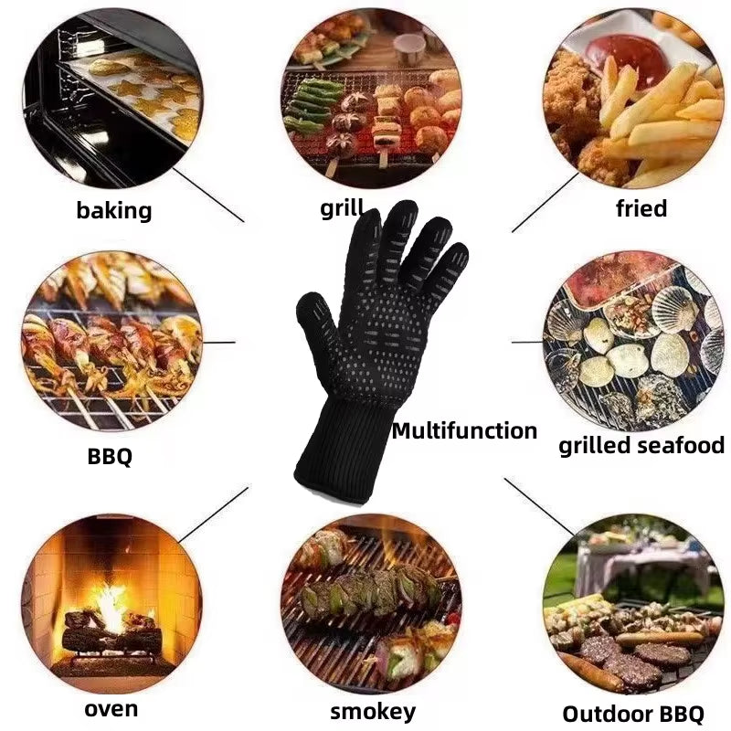 Heat Resistant BBQ Gloves 500-800 Degrees Non-Slip Silicone Insulation Microwave Gloves for Kitchen, Grill, Camping and Cookware