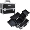 Makeup Train Case Makeup Case 11.8 Inch Large Cosmetic Box Organizer Travel Storage Professional Make up Train Carrying Case with 6 Trays Locking Hard Vanity Storage Black