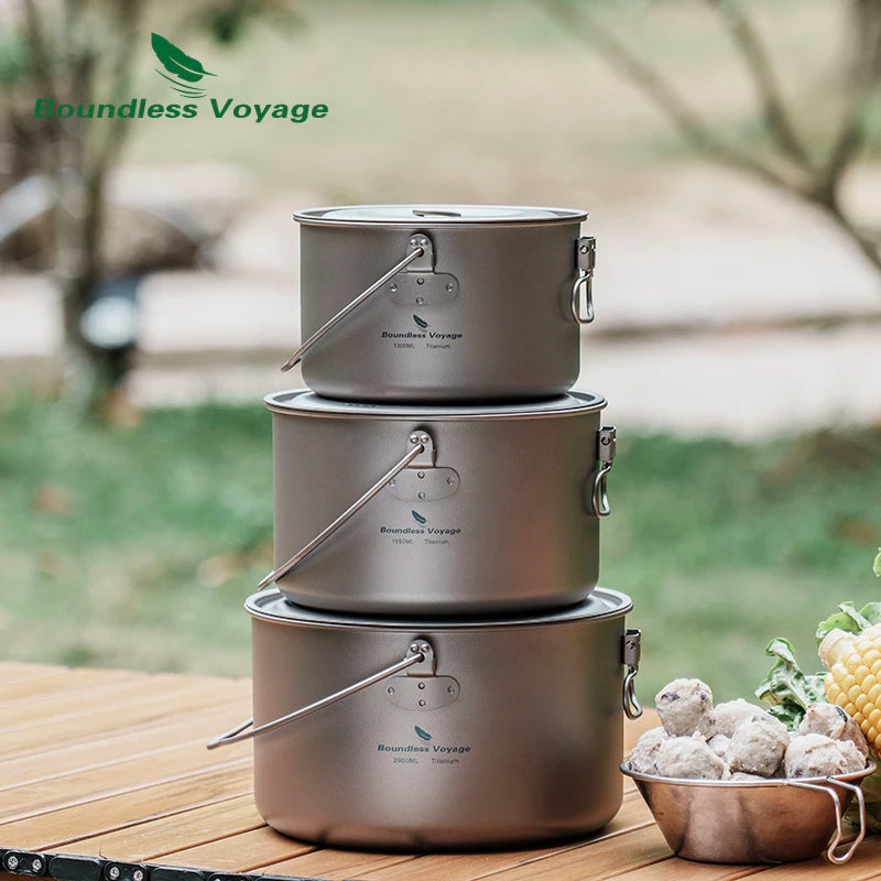 Titanium Pot Camping Cookware Hanging Soup Pot with Lid Outdoor Cooking Kit Lightweight Kitchen Ware Tableware