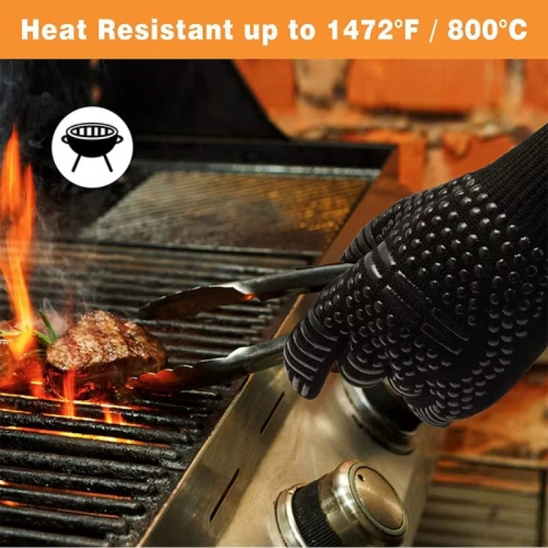 Heat Resistant BBQ Gloves 500-800 Degrees Non-Slip Silicone Insulation Microwave Gloves for Kitchen, Grill, Camping and Cookware