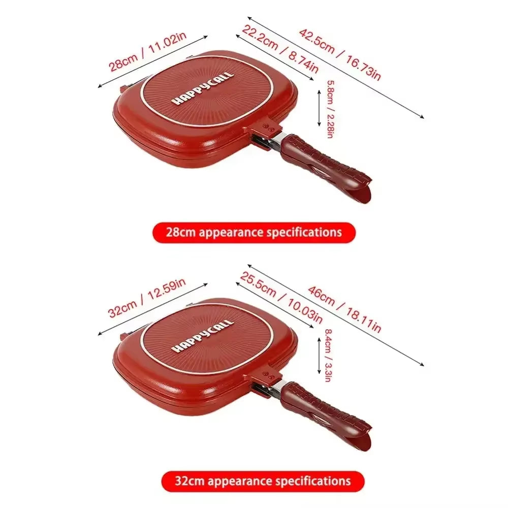 28/32Cm Double Side Grill Fry Pan Cookware Stainless Steel Double Face Pan Steak Fry Pan Kitchen Accessories Cooking Tool