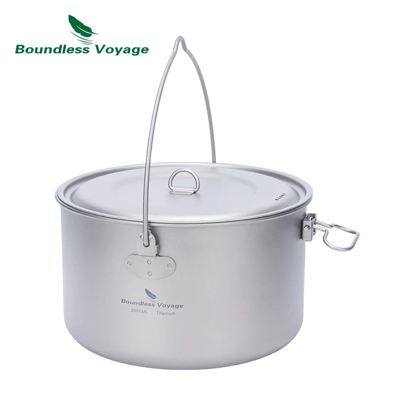 Titanium Pot Camping Cookware Hanging Soup Pot with Lid Outdoor Cooking Kit Lightweight Kitchen Ware Tableware