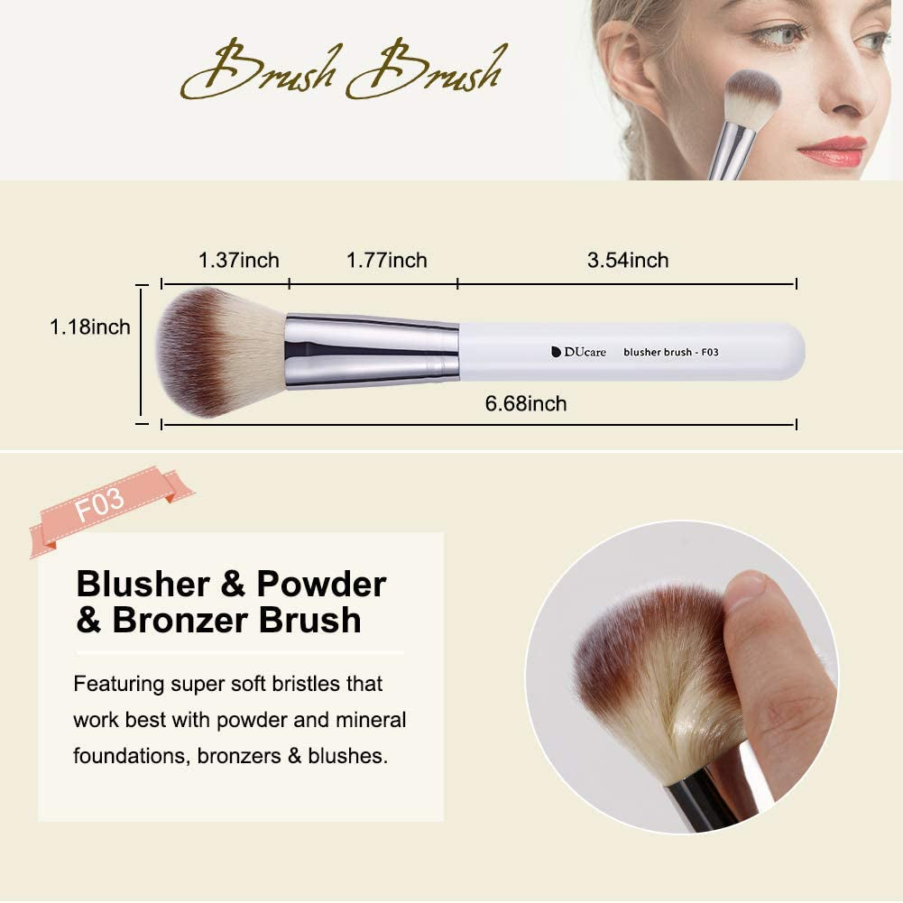 3Pcs Kabuki Makeup Brush Set, Foundation Contour Blush Concealer Brush, Travel Buffing Blending Brush for Liquid Cream Powder Face Makeup White
