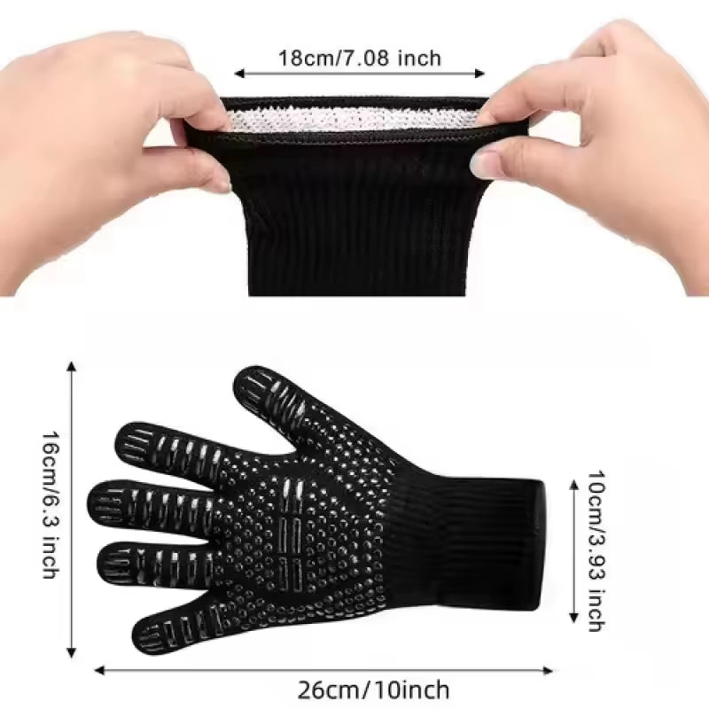 Heat Resistant BBQ Gloves 500-800 Degrees Non-Slip Silicone Insulation Microwave Gloves for Kitchen, Grill, Camping and Cookware