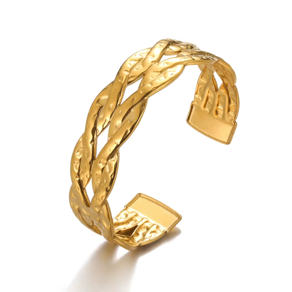 Flower Cuff Bracelet Bangle for Women Gold Color Flora Stainless Steel Bangles Casting Aesthetic Couple Wrist Jewelry Pulseras