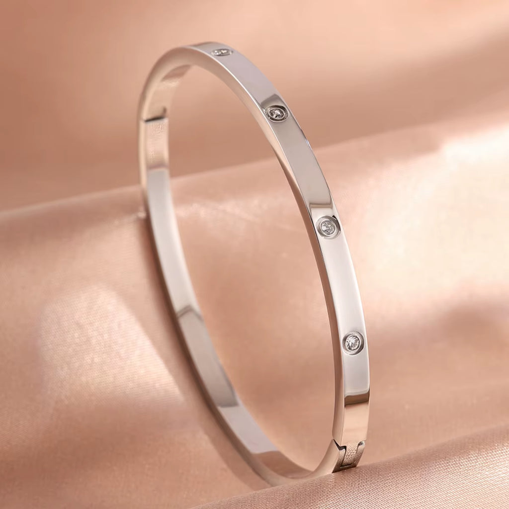 Yupsk 5Pcs/Set Silver Color Titanium Steel Bracelet for Couples Shiny Zircon Inlaid Stainless Steel Bangles Female Jewelry Gift