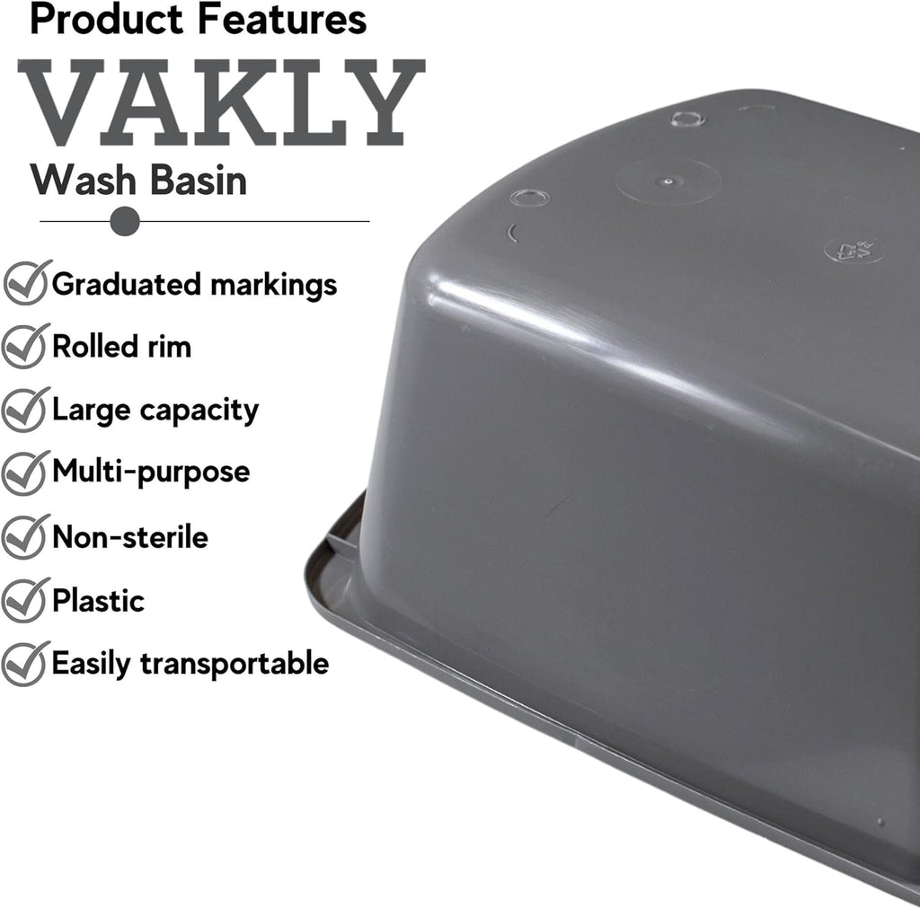 Wash Basins Rectangular Plastic Hospital Bedside Soaking Tub [5 Pack]