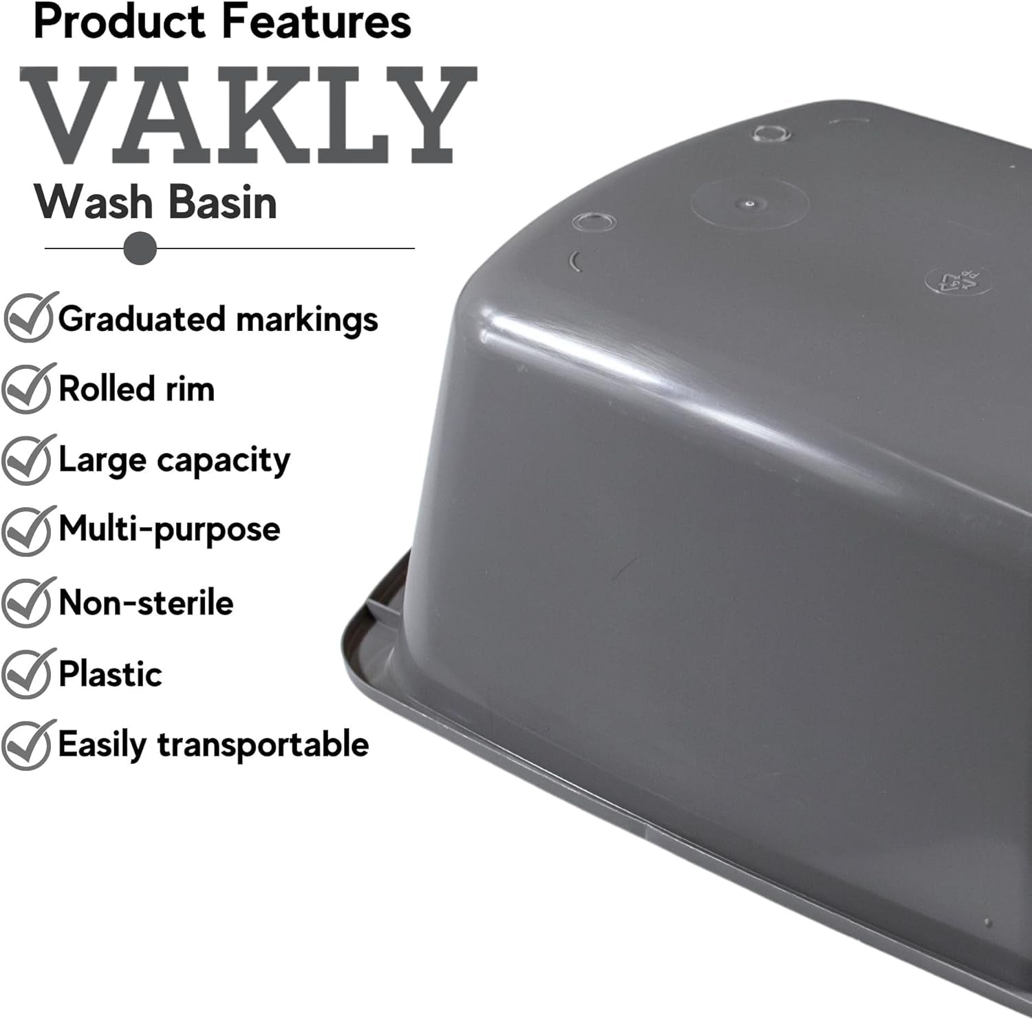 Wash Basins Rectangular Plastic Hospital Bedside Soaking Tub [5 Pack]