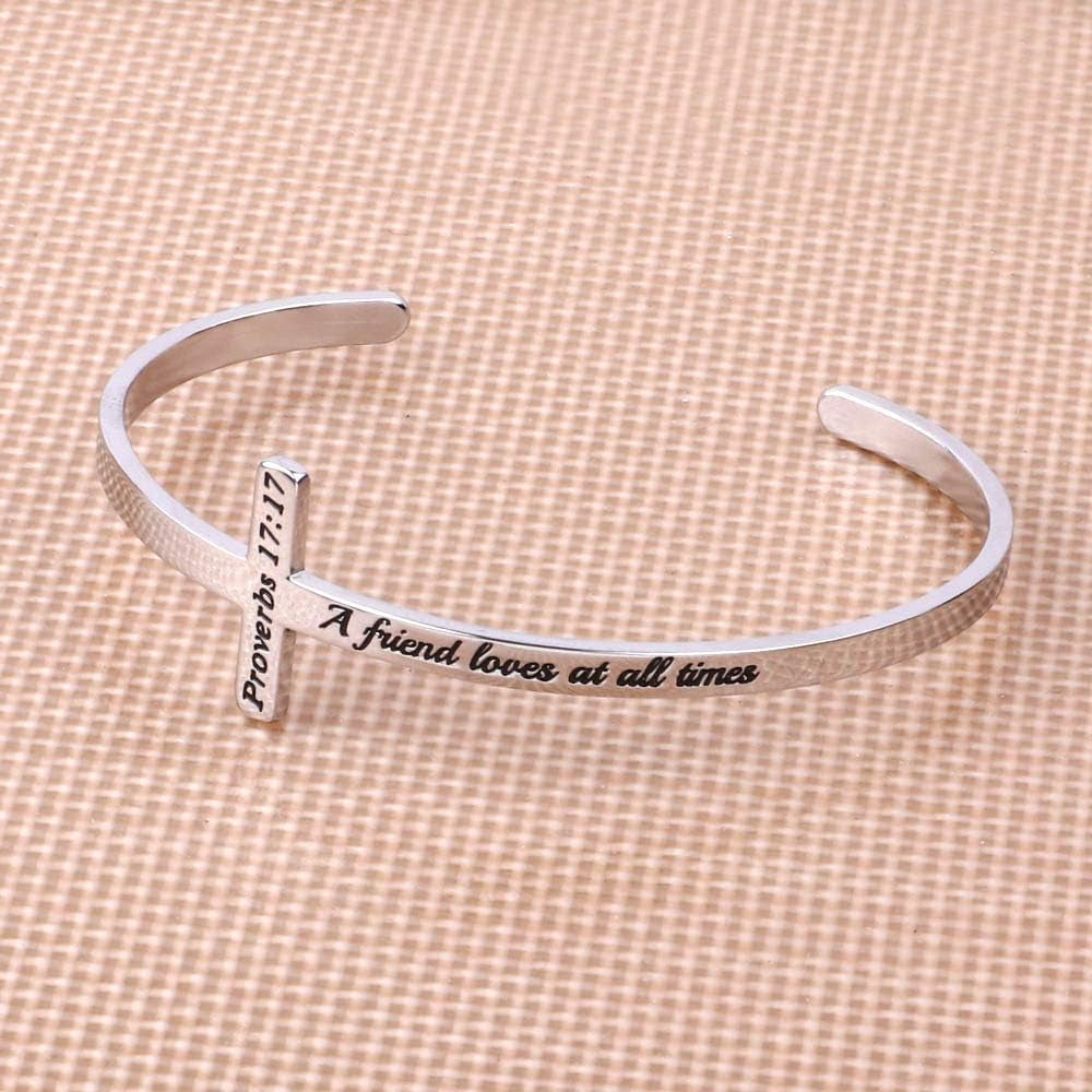 Easter Basket Stuffers - Cross Bracelet Christian Gifts for Women - Engraved Quote Religious Cuff Bangle Bible Verse Jewelry Gift for Women Confirmation Baptism Gifts Christian Bracelet