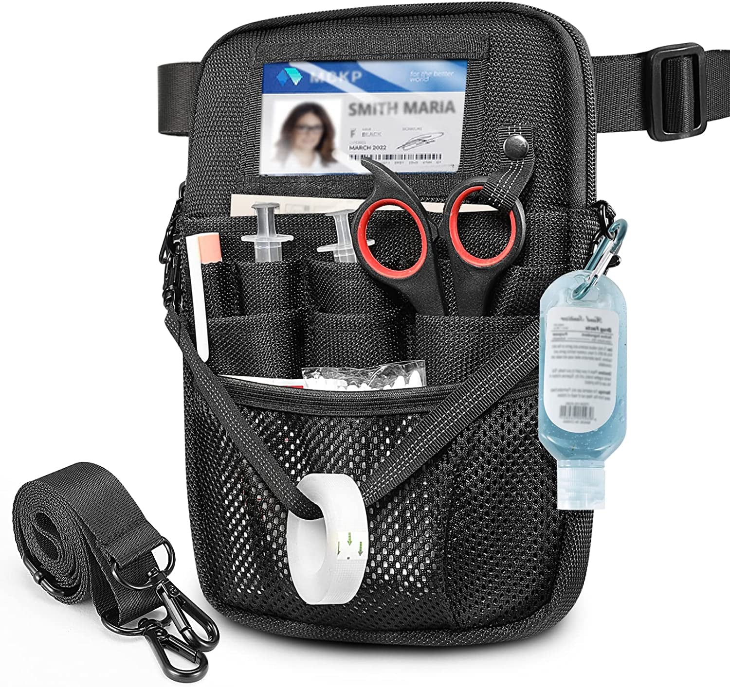 Nurse Fanny Pack with Tape Holder,  Multi Compartment Medical Gear Pocket Belt Bag Nursing Organizer Pouch | Utility Waist Pack for Stethoscopes, Bandage Scissors Other Medical Supplies, Black