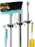 3 Racks and 4 Hooks Broom and Mop Holder Wall Mounted Garage Organizer Storage Tool Racks Stainless Steel Heavy Duty Hooks Self Adhesive Solid Non-Slip Wall Hangers for Home Kitchen Garden Laundry