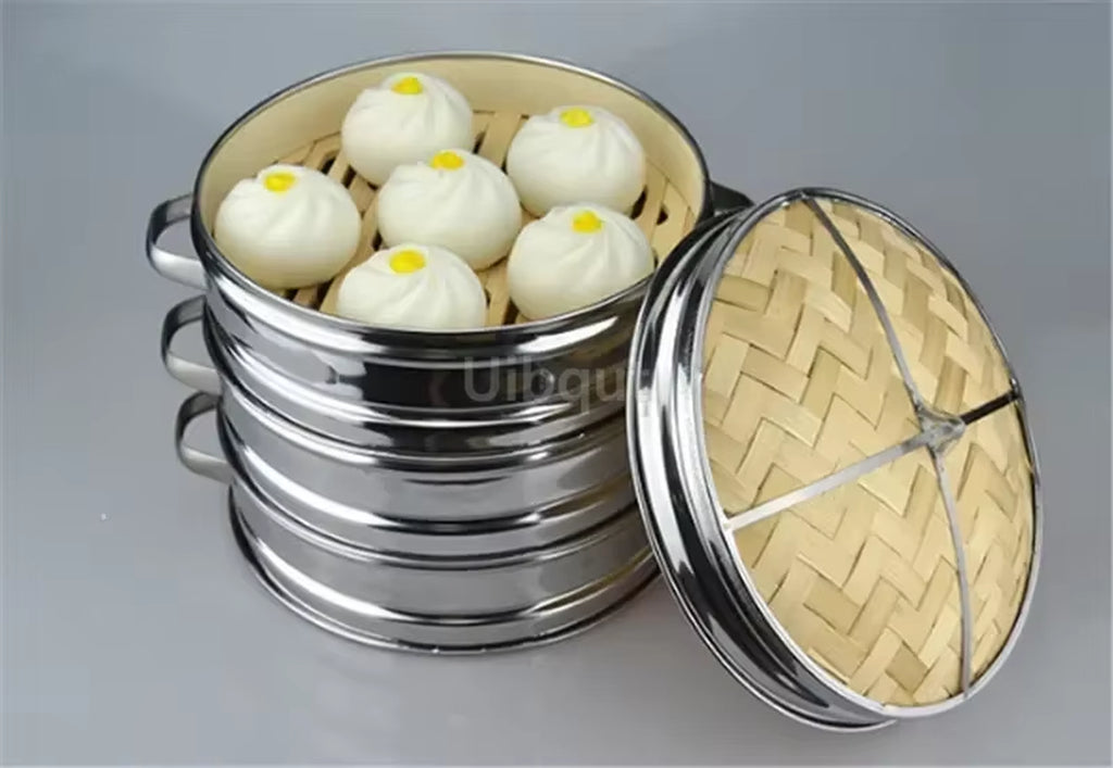 14 to 30Cm Stainless Steel Cookware Bamboo Steamer with Lid Chinese Kitchen Cookware for Cooking Fish Rise Pasta Vegetables Dim