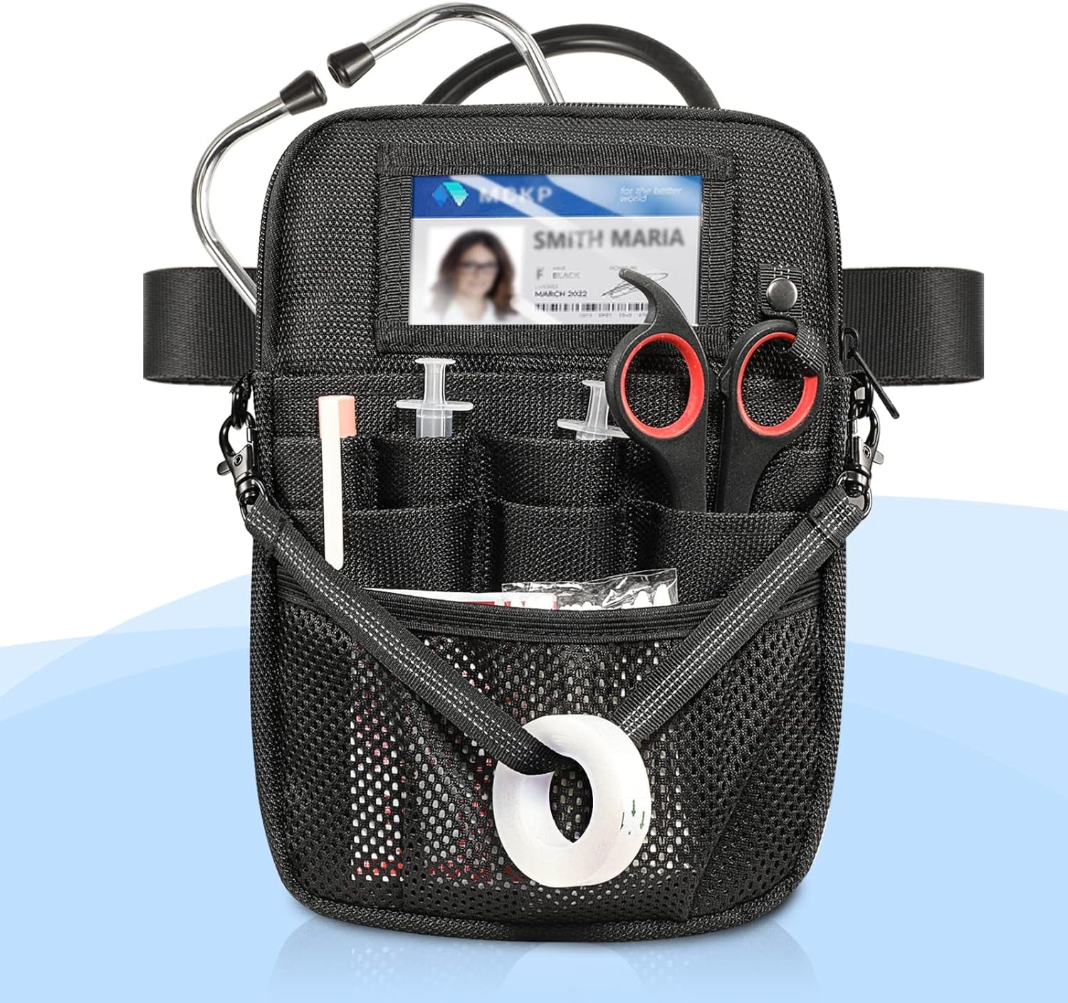 Nurse Fanny Pack with Tape Holder,  Multi Compartment Medical Gear Pocket Belt Bag Nursing Organizer Pouch | Utility Waist Pack for Stethoscopes, Bandage Scissors Other Medical Supplies, Black