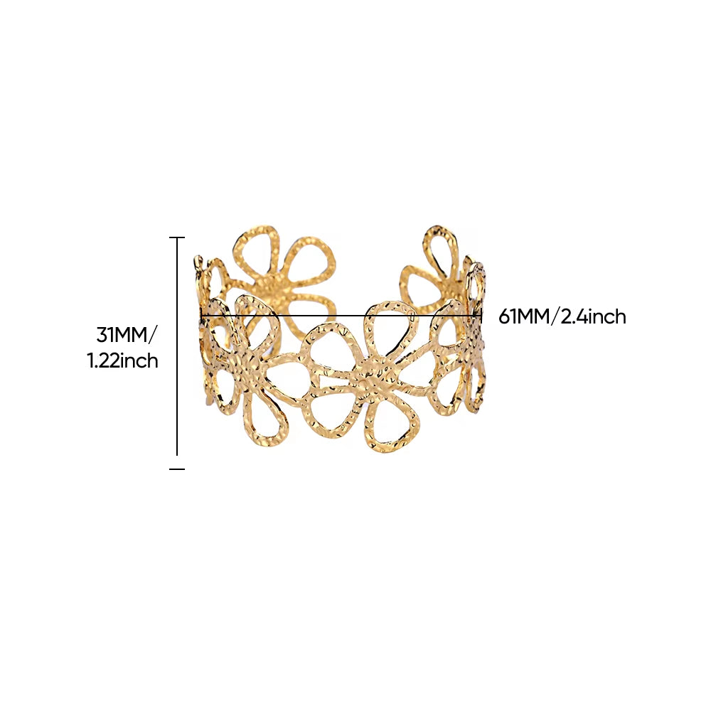 Flower Cuff Bracelet Bangle for Women Gold Color Flora Stainless Steel Bangles Casting Aesthetic Couple Wrist Jewelry Pulseras