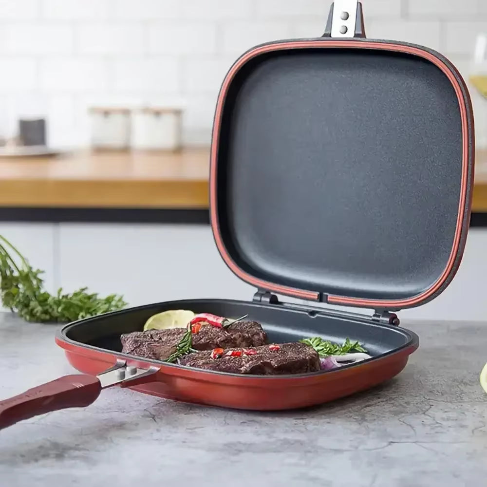 28/32Cm Double Side Grill Fry Pan Cookware Stainless Steel Double Face Pan Steak Fry Pan Kitchen Accessories Cooking Tool